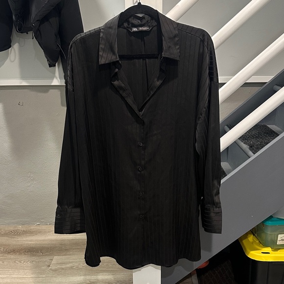 Zara Black Oversized Stripe Button-Up Shirt - Picture 1 of 2